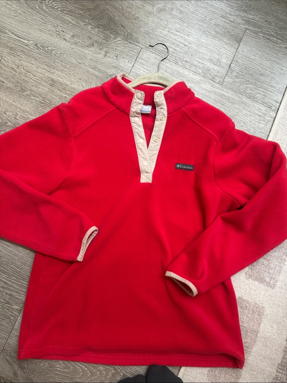 Columbia Women's Red Fleece Snap-Front Pullover with Beige Trim